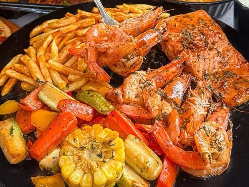 Salmon and Shrimp Steak