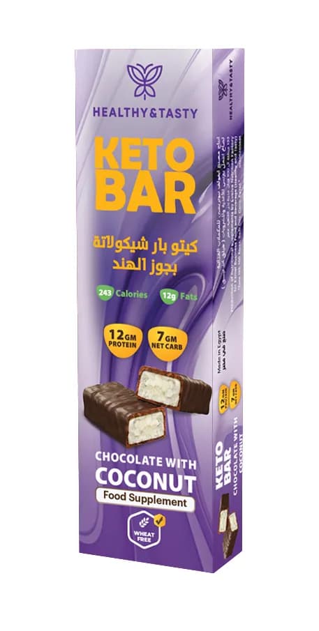 كيتو بار شيكولاتة جوز الهند 60 جرام من هيلثي اند تيستي