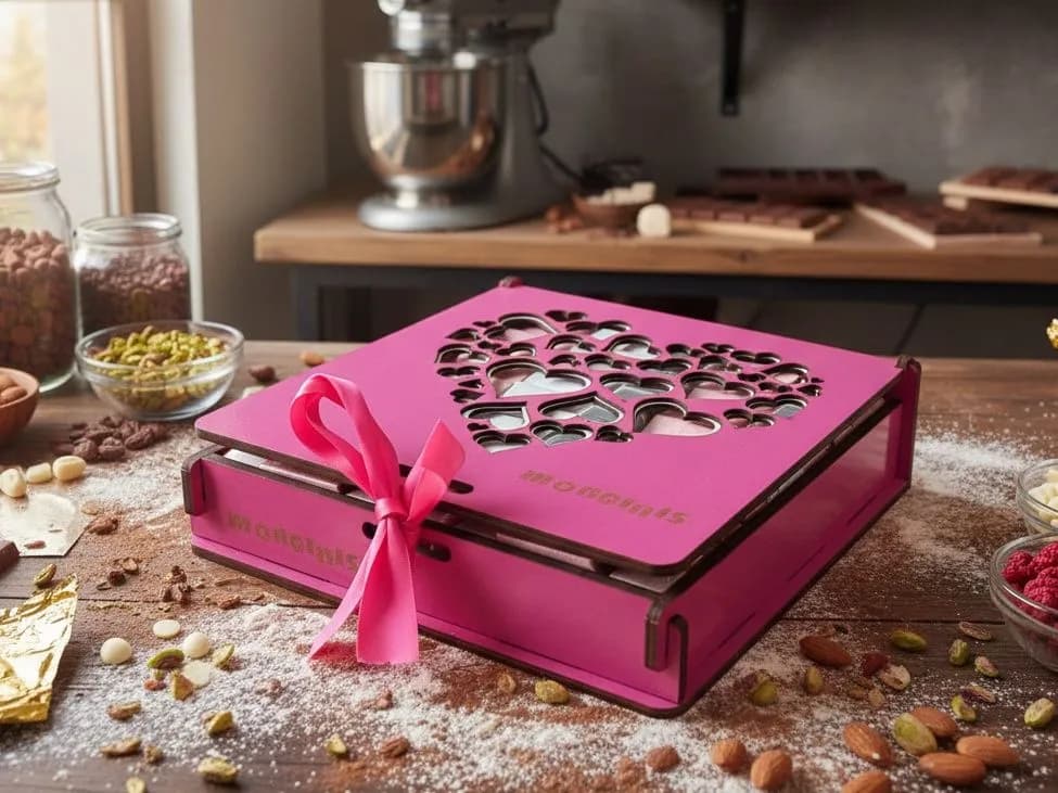 علبة خشب قلوب روز*300