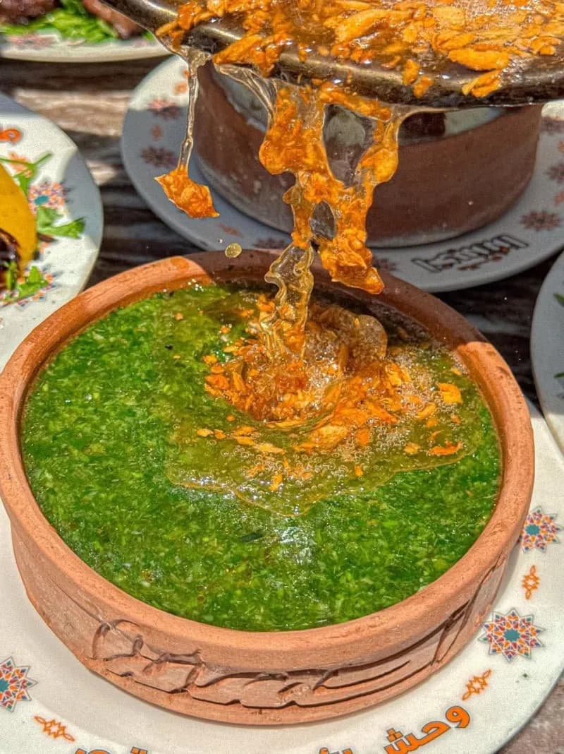 Molokhia with Garlic and Tomato Sauce